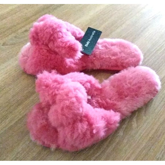 EMU AUSTRALIA Naledi Bow Sheepskin Slide Slippers Mineral Red Size 9 Shoes   NWT - Picture 6 of 15